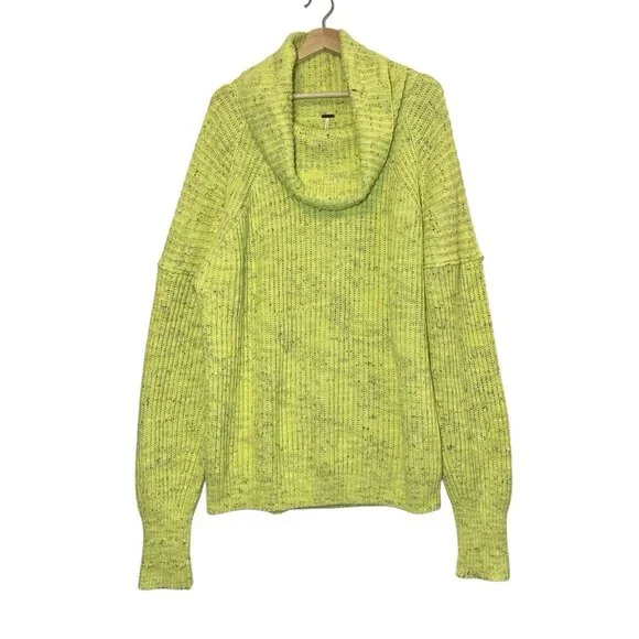 Free People Leo Tunic Sweater Medium Size Green Yellow Cowl Neck Confetti Knit - Picture 3 of 11